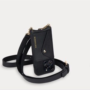 HAILEY
Side Slot Leather Crossbody Bandolier in Black/Gold